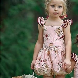 NWT Dollcake Boutique She's Perfect Romper Pink Floral Girls sz 5